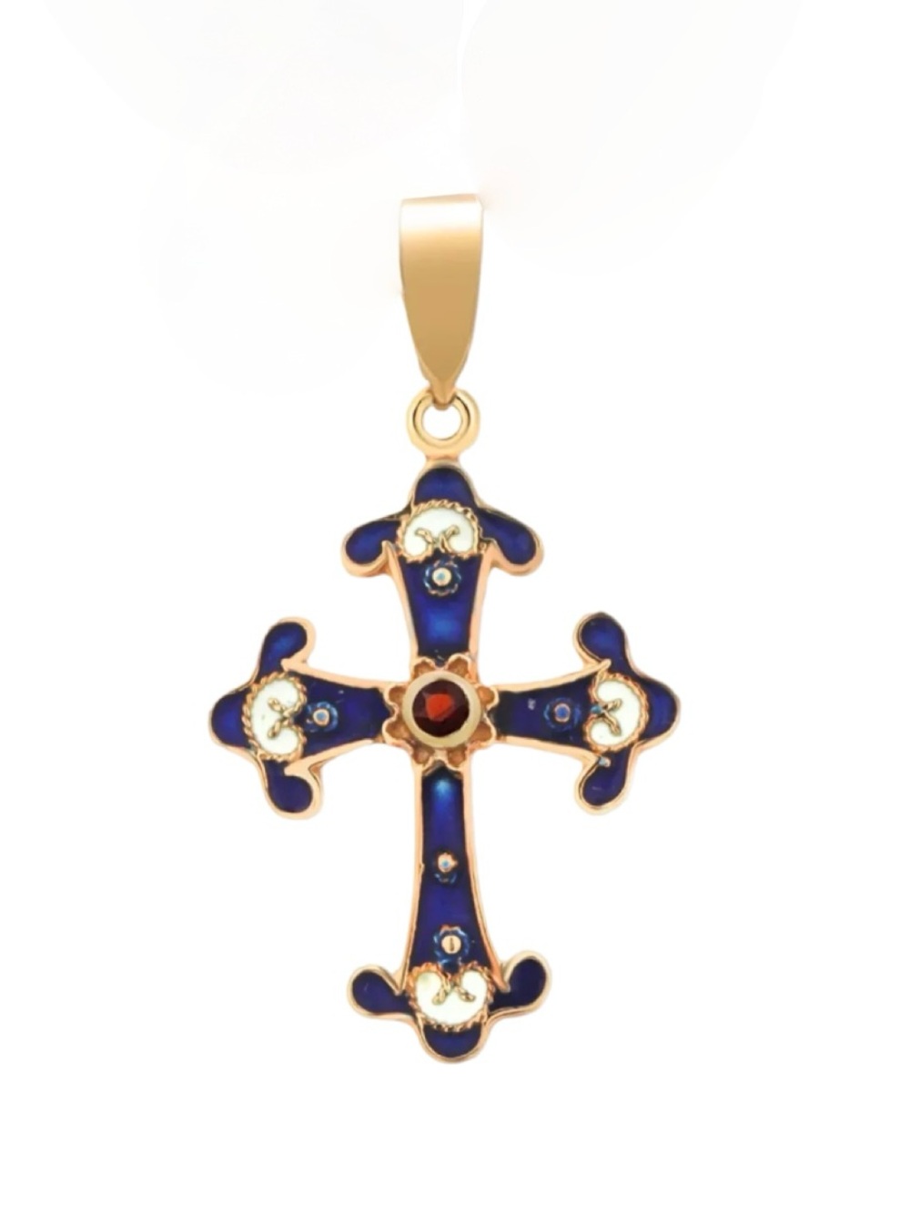 14k Gold Blue Enamel Cross Pendant 
No chain included Pendant only